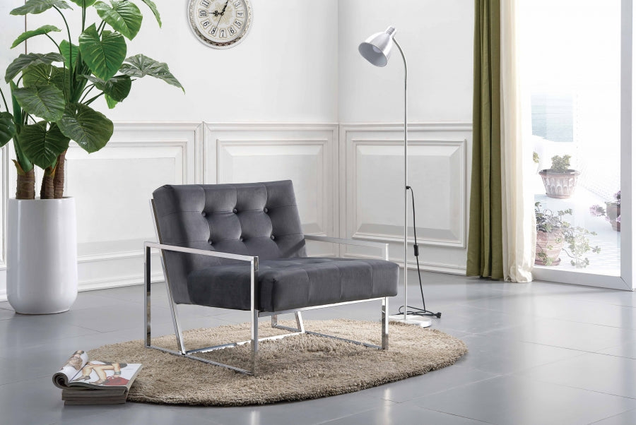 Fauteuil d'appoint Alex Sleek capitonné en velours noir, gris ou bleu marine