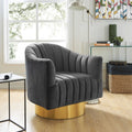 Fauteuil pivotant Faris en velours avec base dorée, disponible en 5 coloris.