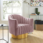 Fauteuil pivotant Faris en velours avec base dorée, disponible en 5 coloris.