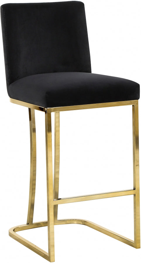 Tabouret de bar en velours Aida avec structure en métal doré