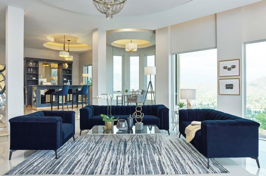 Collection de salon Chapin en velours bleu