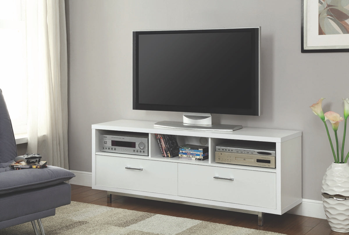 Meuble TV contemporain 60 pouces, coloris cappuccino ou blanc