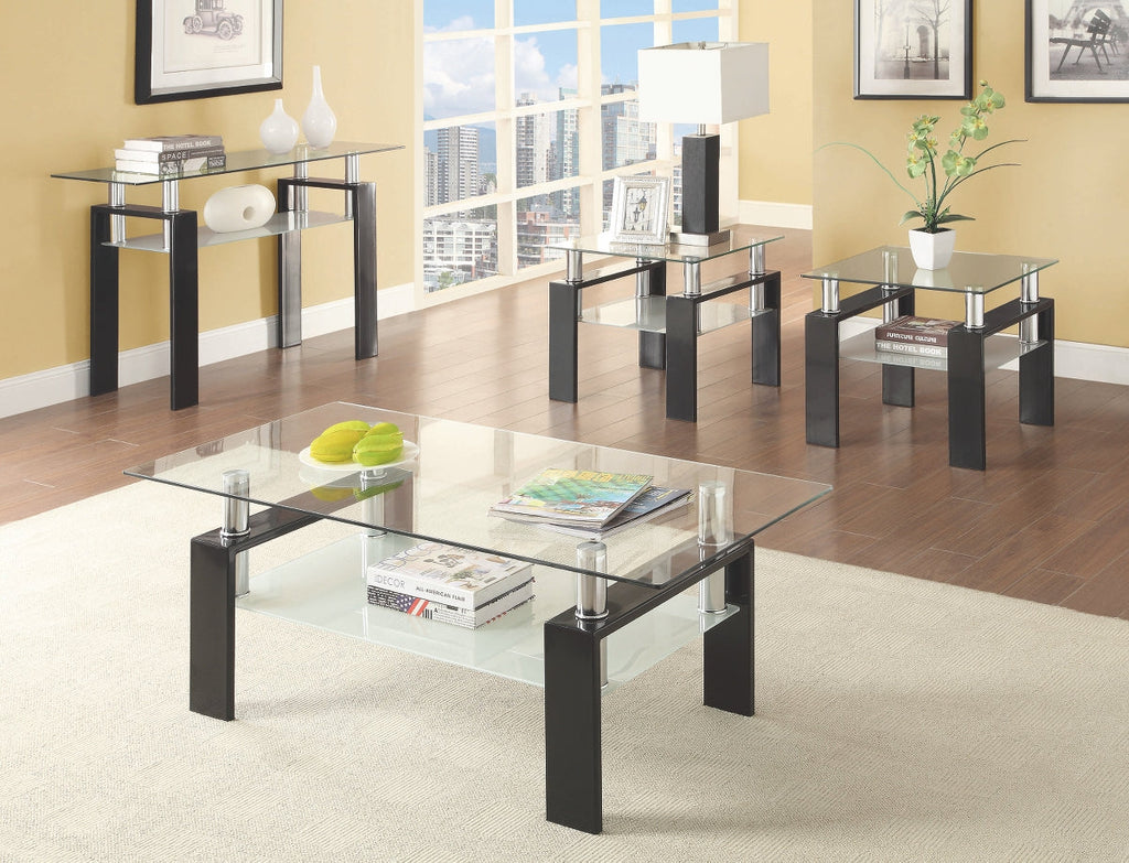 Collection de tables d'appoint flottantes en verre, disponible en 2 coloris.