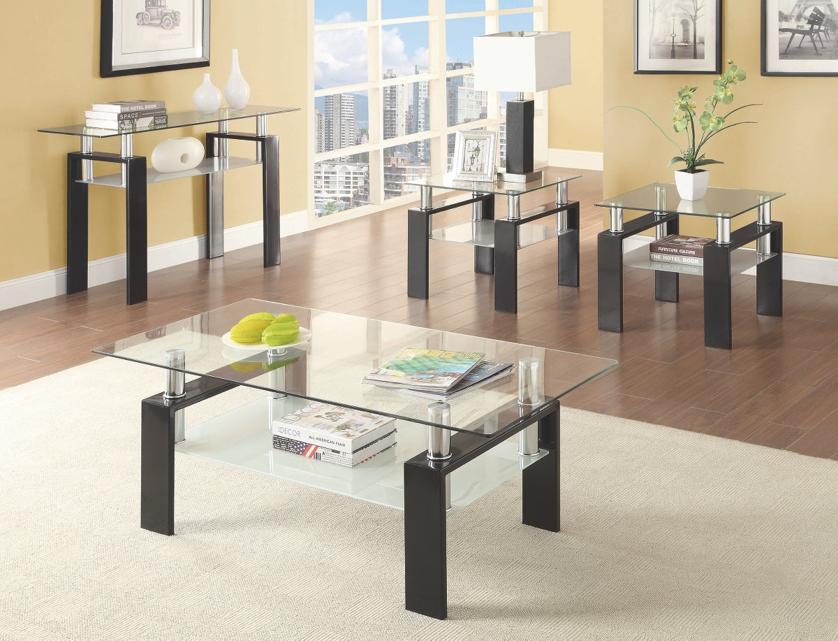 Collection de tables d'appoint flottantes en verre, disponible en 2 coloris.