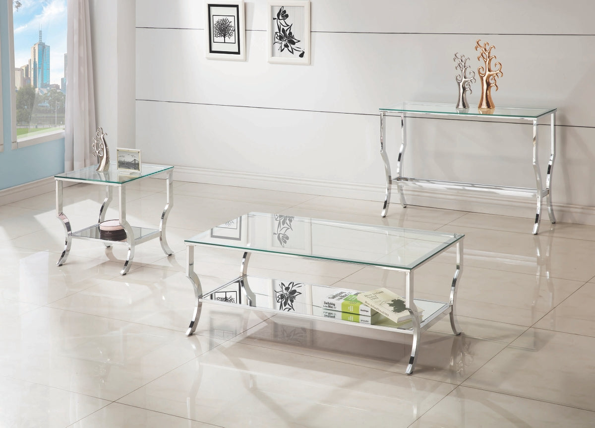 Collection de tables d'appoint contemporaines en verre et miroir