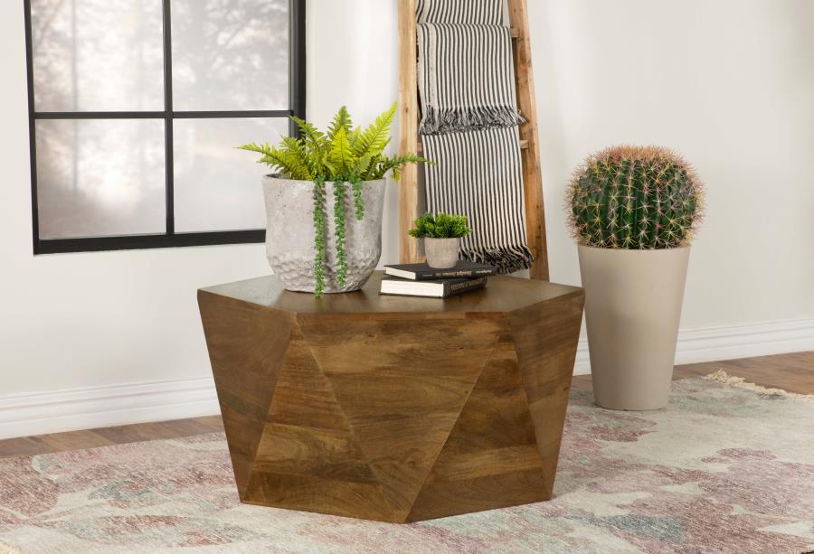 Table basse hexagonale en bois de manguier