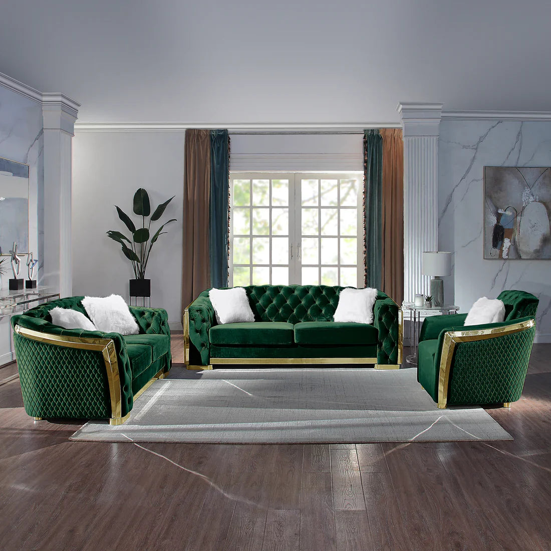 Collection de salon Deanna Velvet en vert ou noir