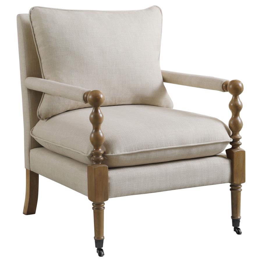 Fauteuil d'appoint en tissu beige avec roulettes