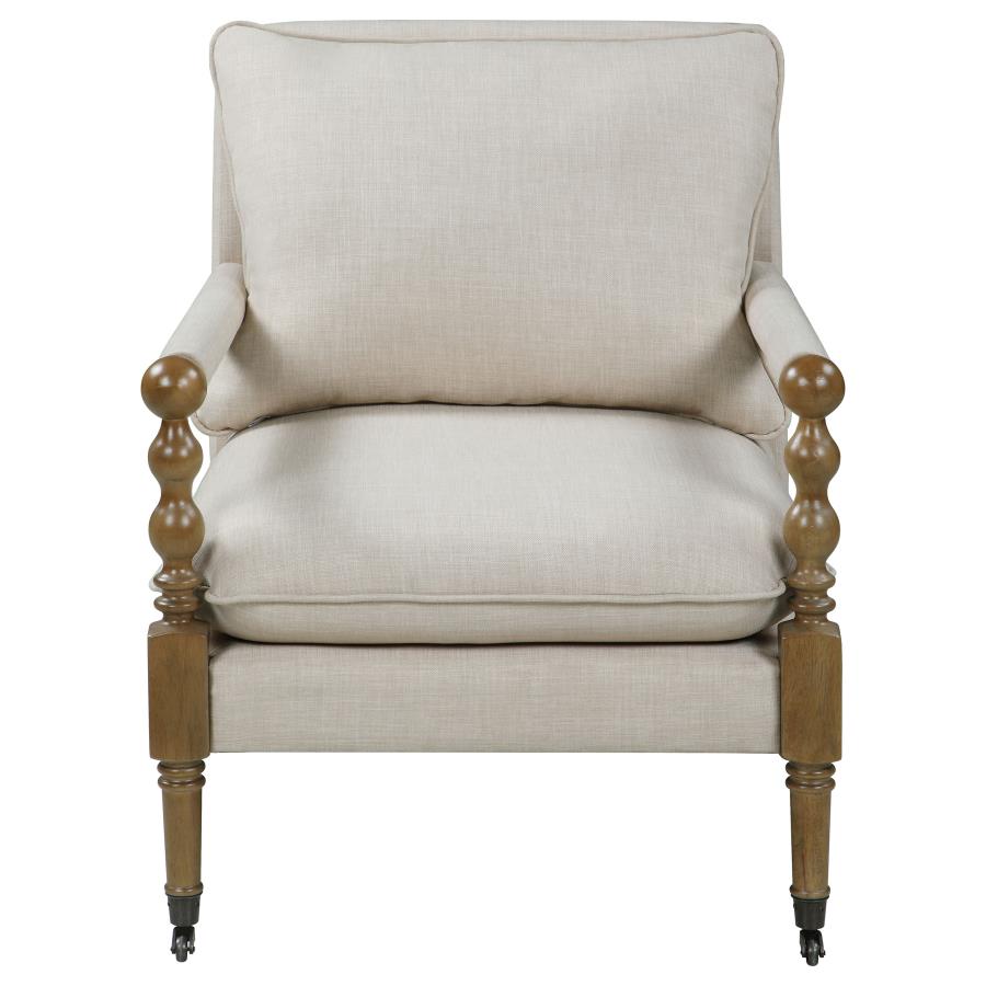 Fauteuil d'appoint en tissu beige avec roulettes