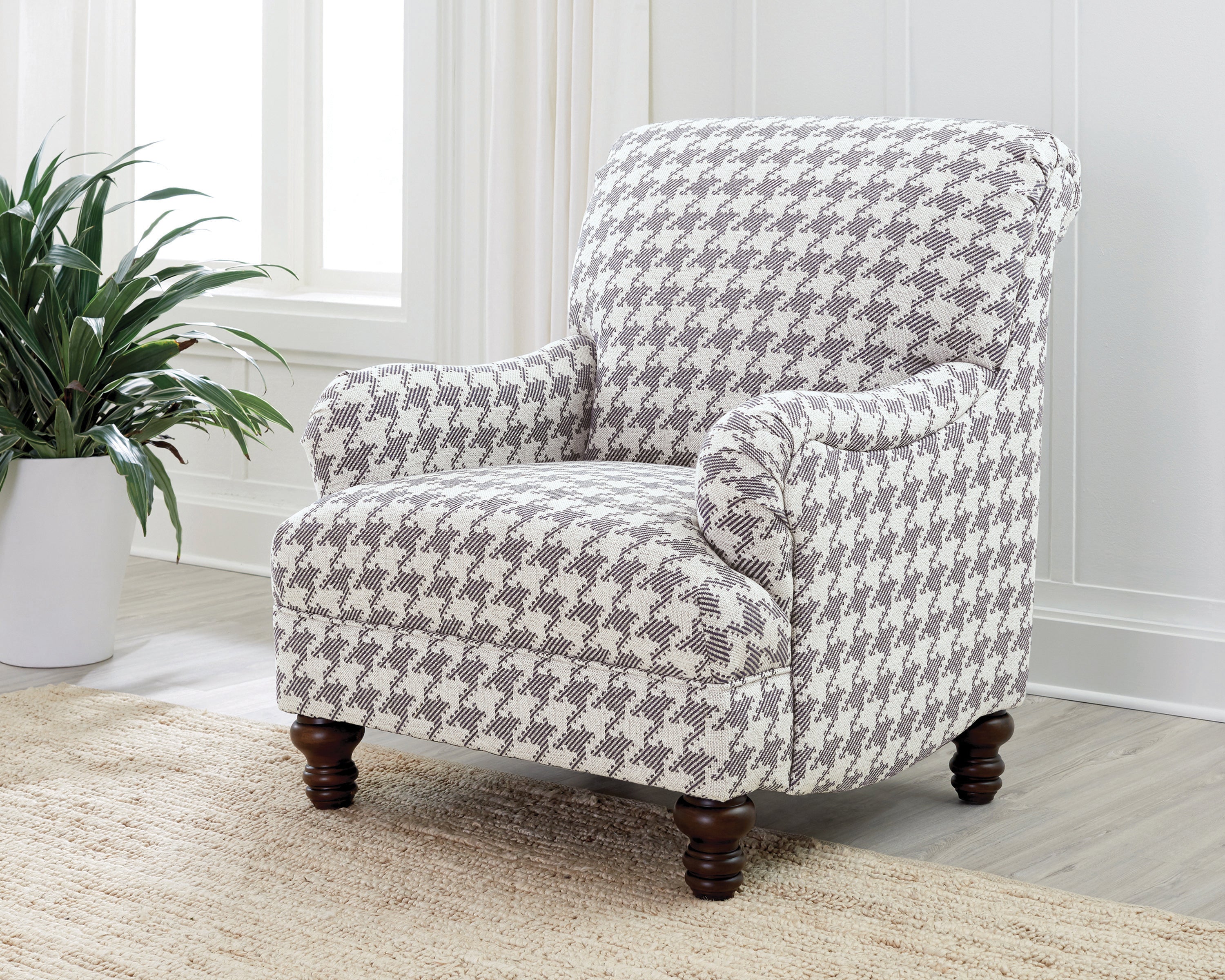 Fauteuil d'appoint à motif pied-de-poule gris ou bleu
