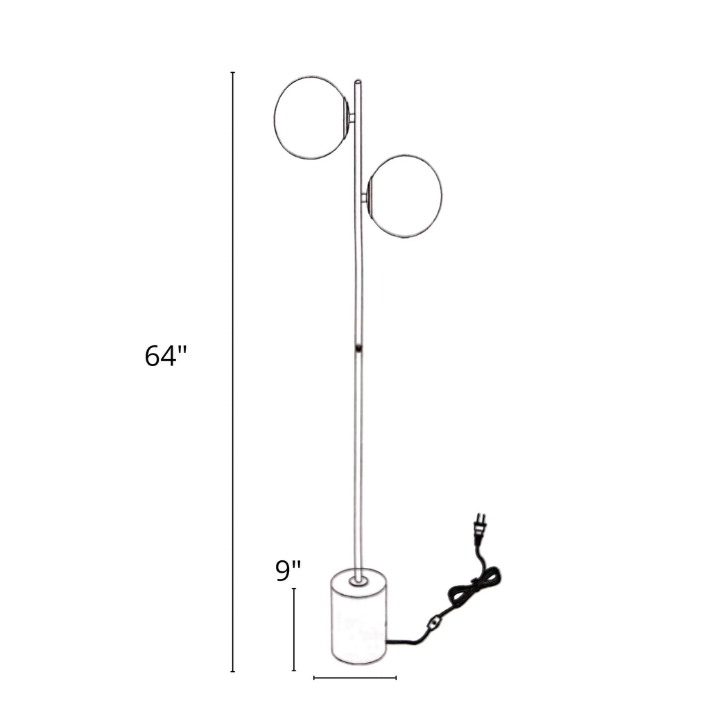 Lampadaire doré et blanc avec 2 abat-jour dépolis