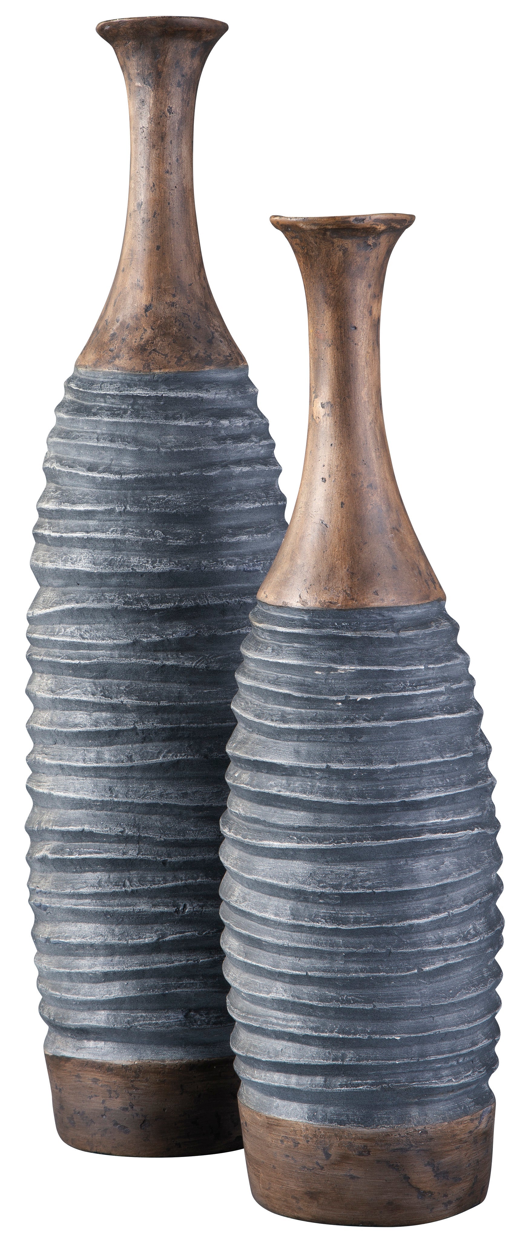 Ensemble de 2 vases gris et marron antique