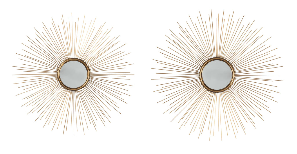 Miroirs muraux décoratifs en forme de soleil doré antique