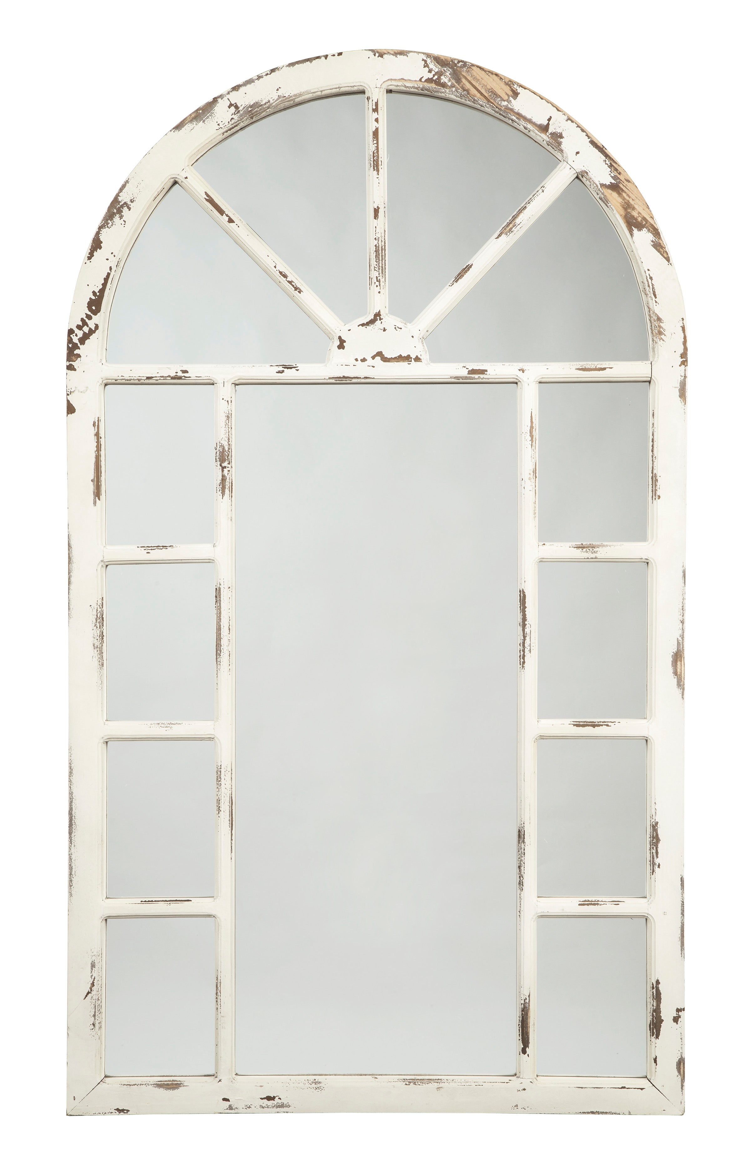 Miroir mural décoratif blanc antique en forme de fenêtre cintrée