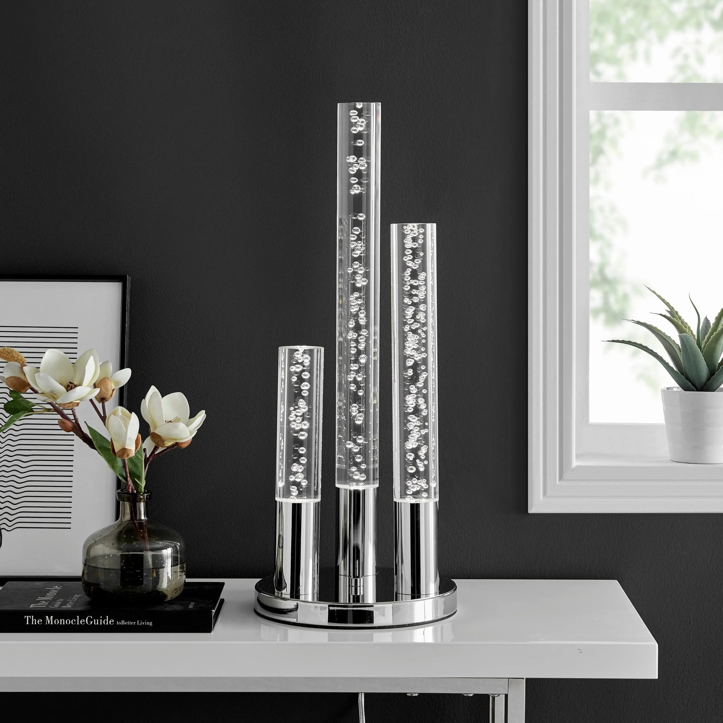 Lampe de table cylindrique LED en acrylique, disponible en 2 tailles