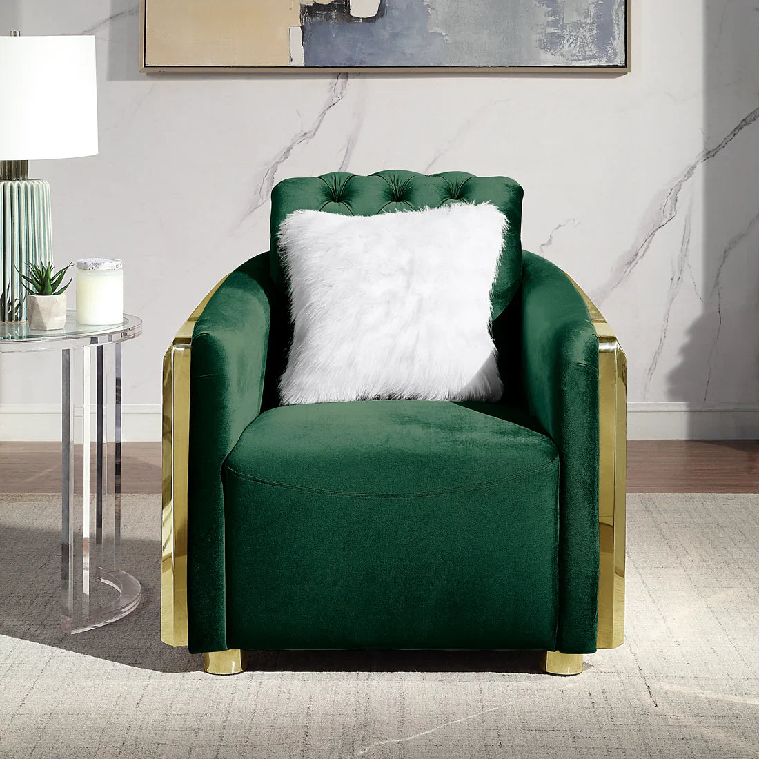 Collection de salon Deanna Velvet en vert ou noir