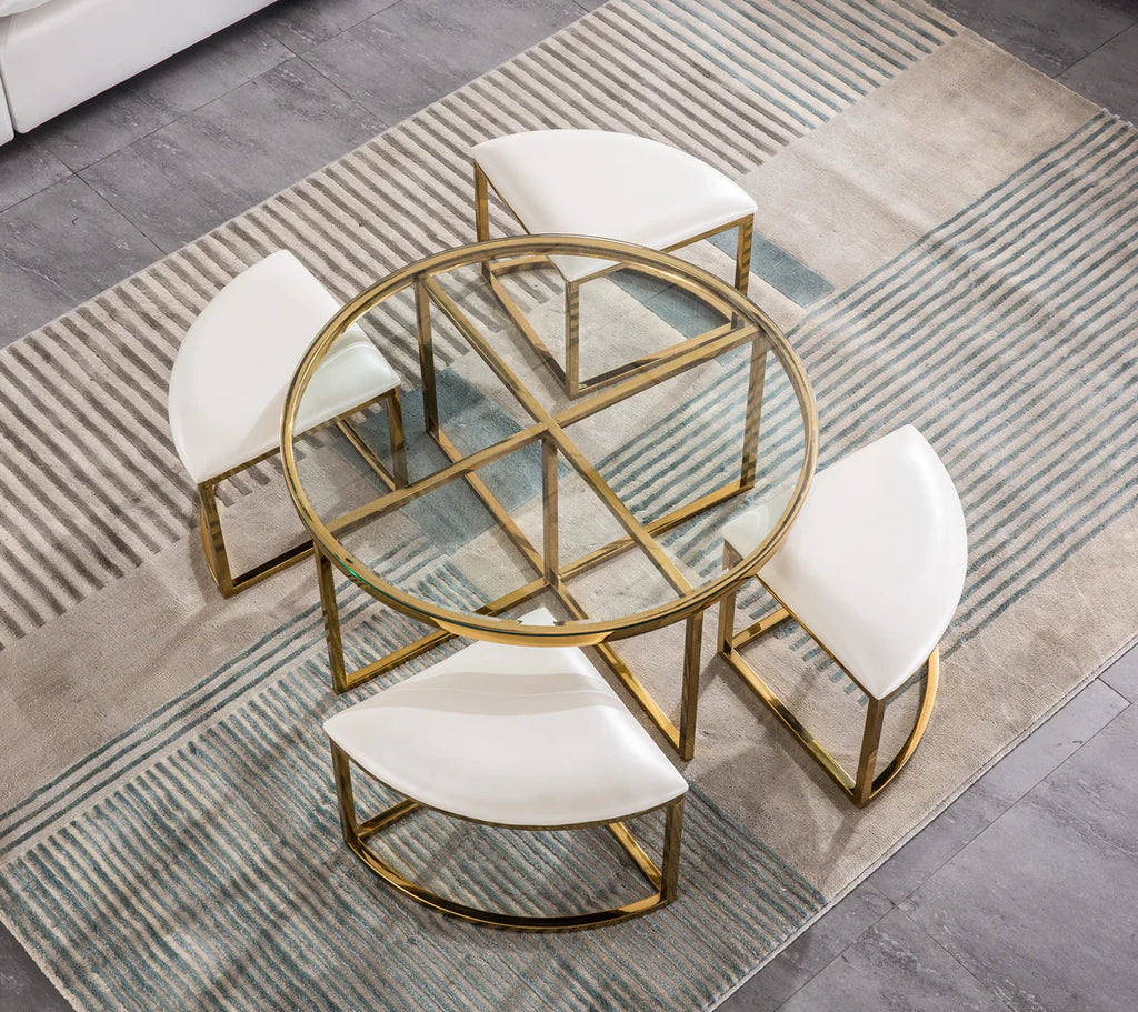 Table basse en verre Alexa avec 4 tabourets