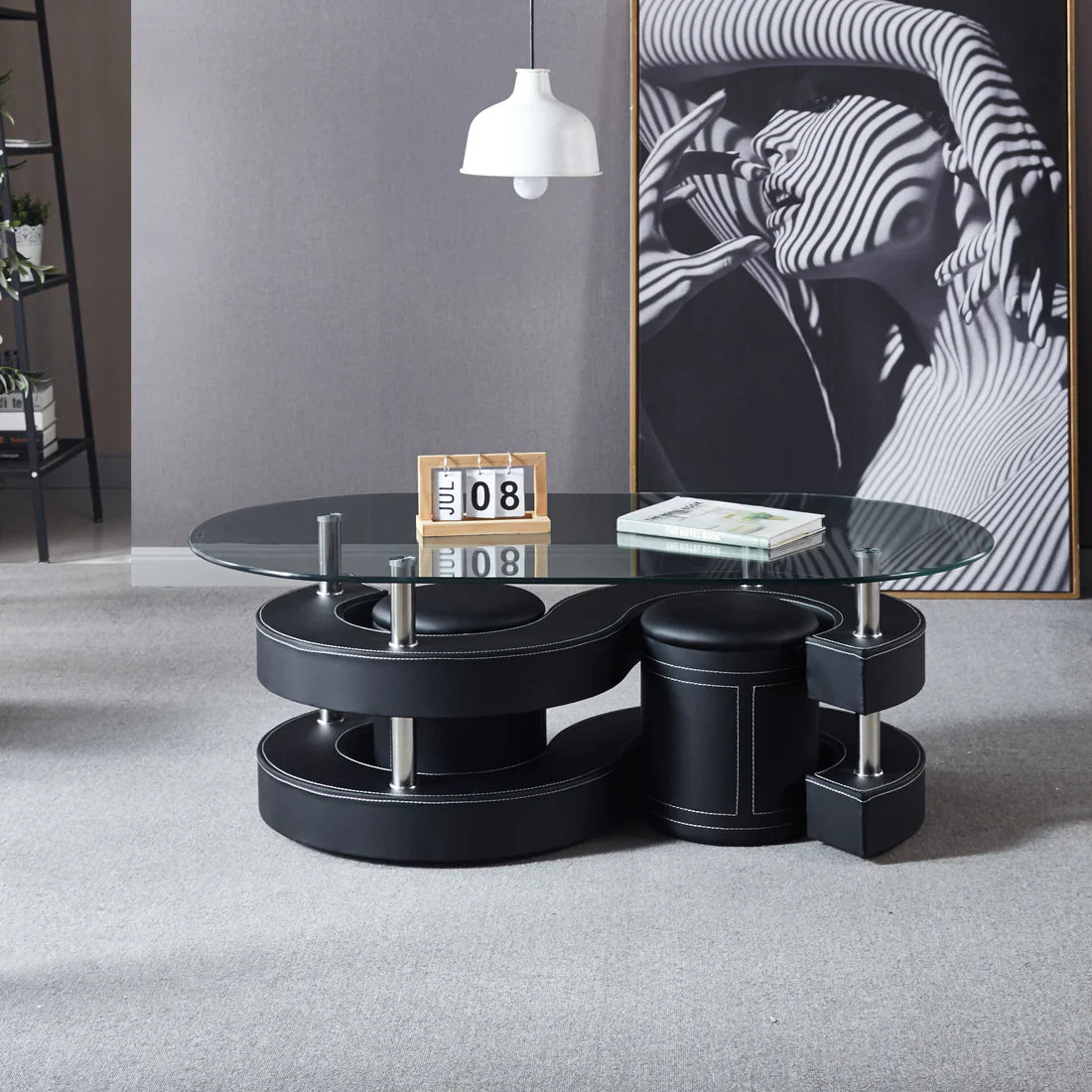 Table basse contemporaine en similicuir disponible en 3 coloris