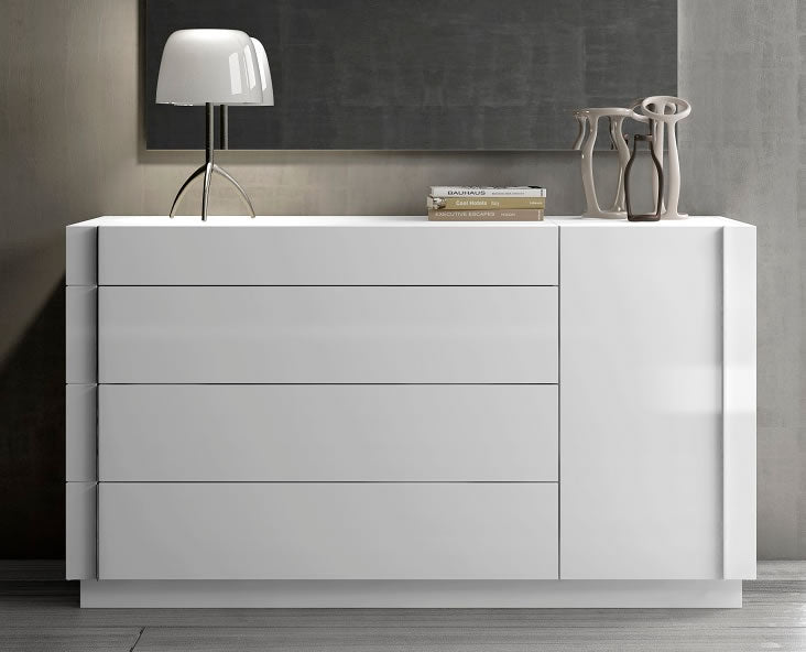 Lit plateforme moderne laqué blanc Amera avec éclairage LED