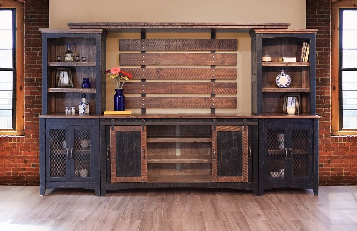 Meuble mural bicolore en bois massif vieilli, finition blanche ou noire